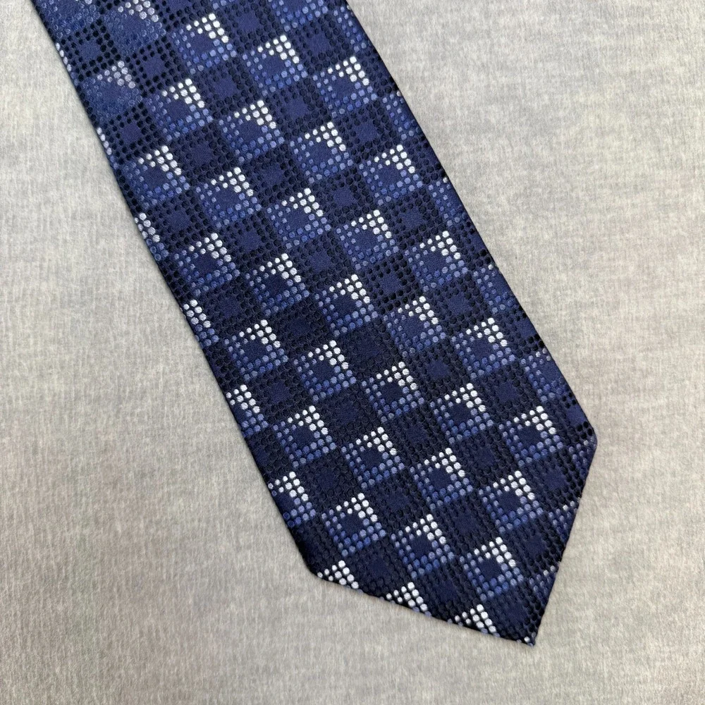 Ermenegildo Zegna Tie Mens Necktie Blue Geometric Squares Silk‎ Italy Made 58x4